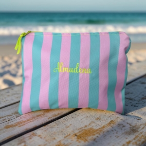 Bolsita multiuso raya rosa y verde agua