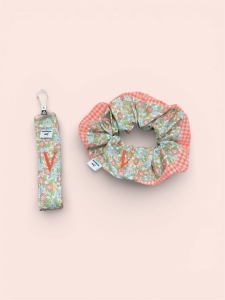 Llavero y Coletero Vichy naranja fl�or y flores